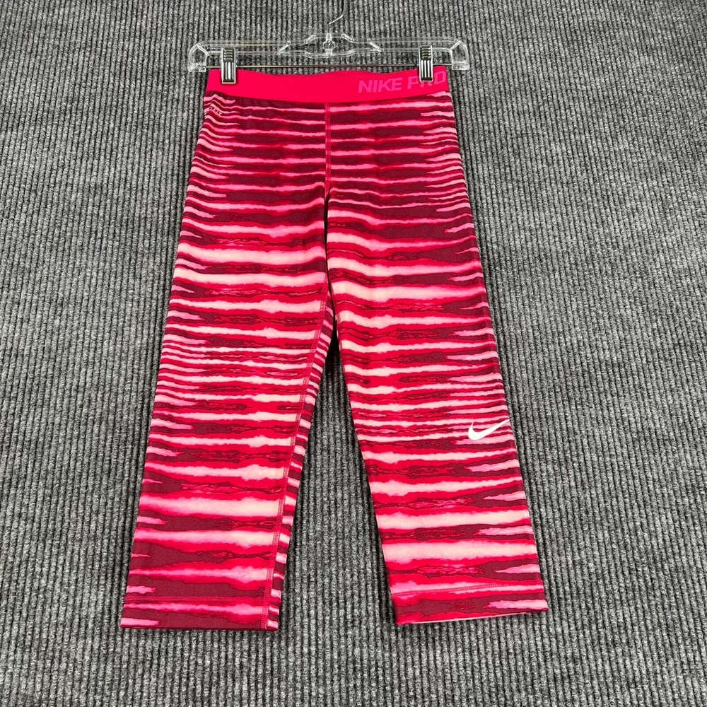 Nike Pro Leggings Womens‎ Small Pink Striped Workout Training Activewear Gym Run